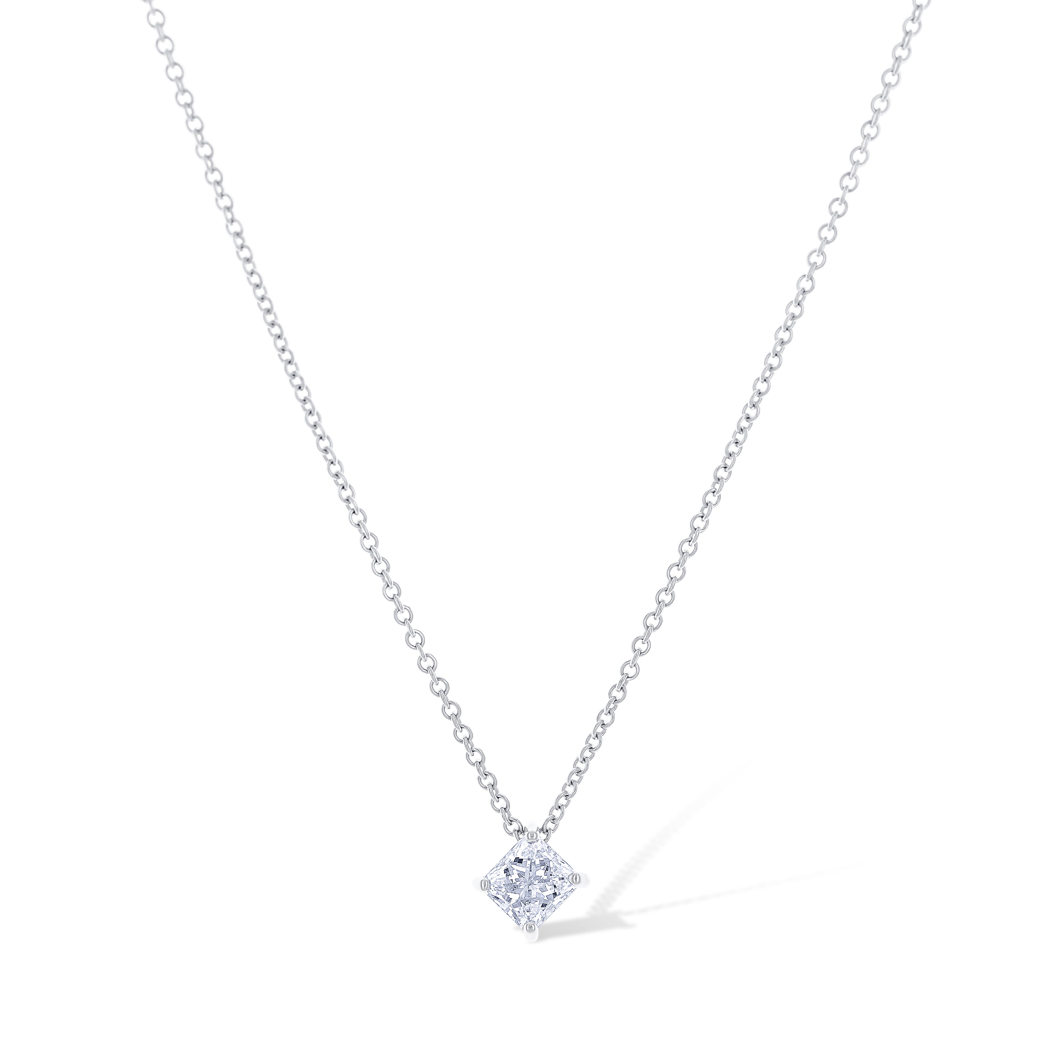 14K White Gold Princess Cut Diamond Necklace