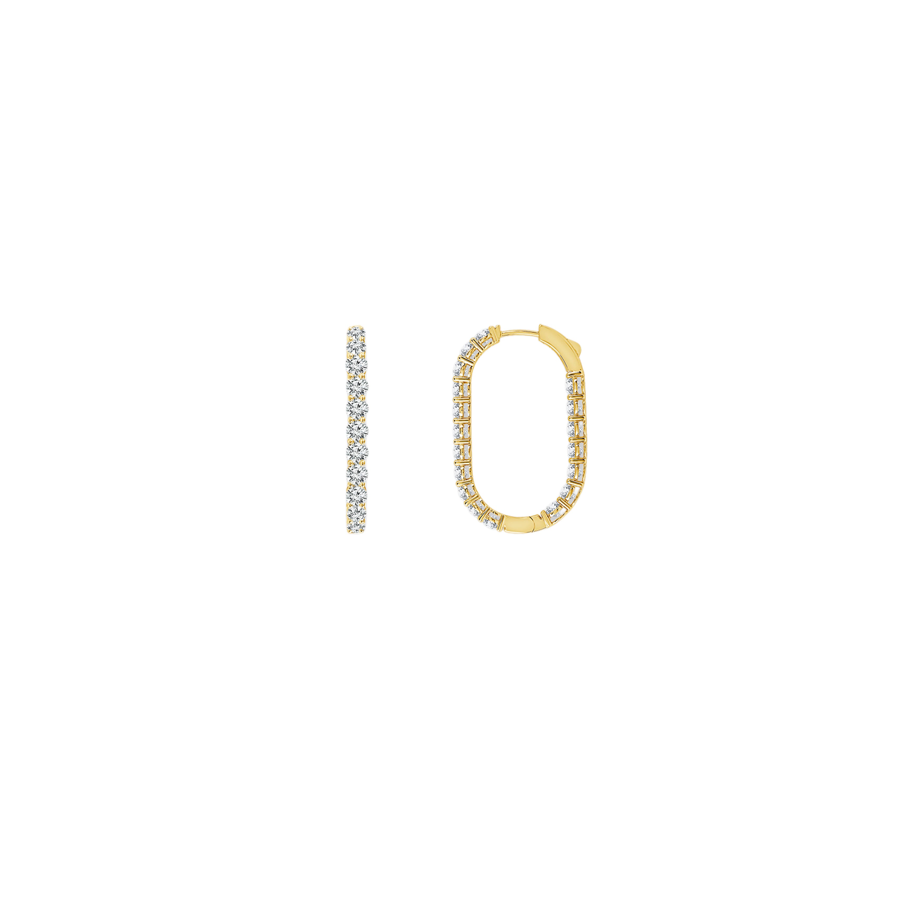 14K Yellow Gold Round Brilliant Diamond Hoop Earrings