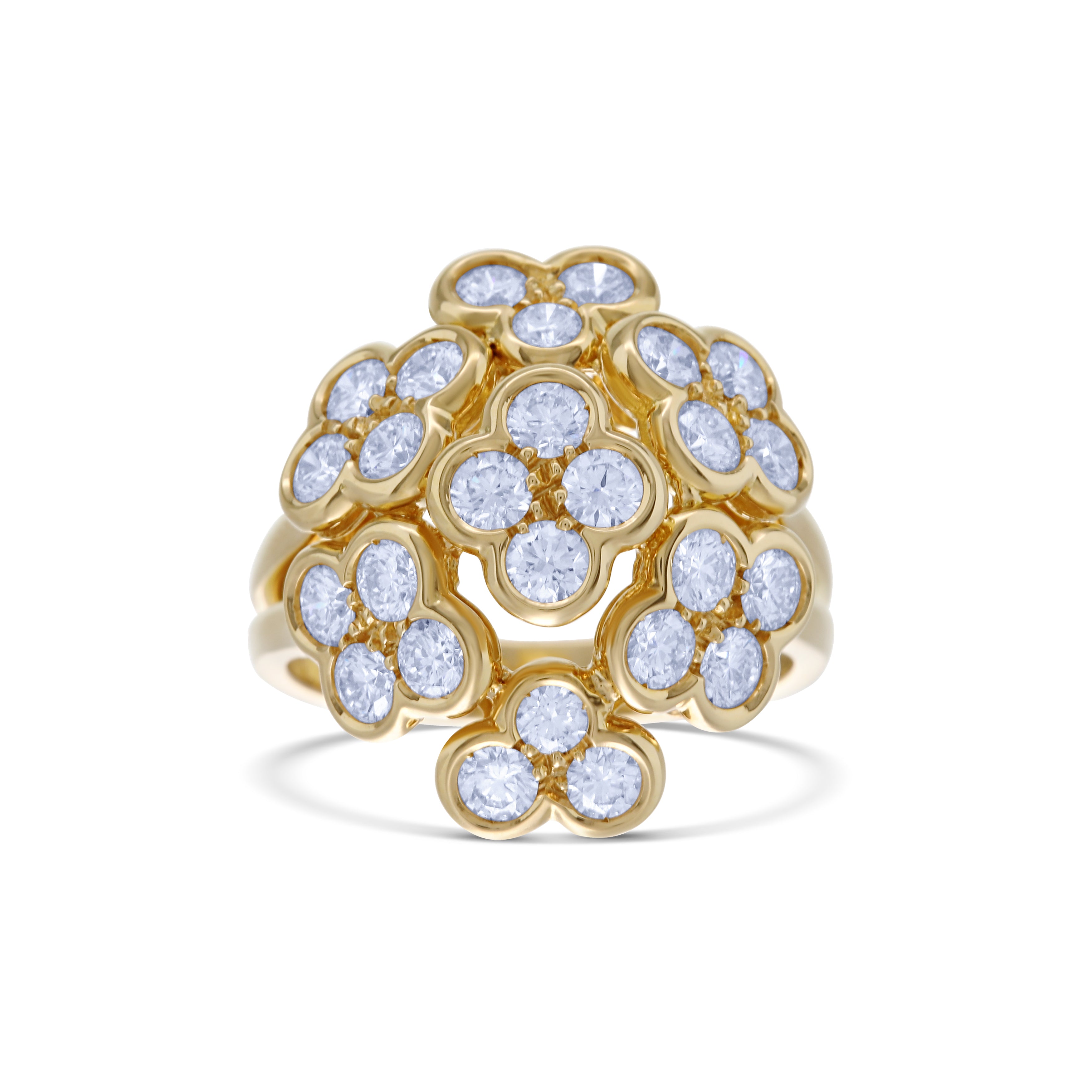 18K Yellow Gold Diamond Flower Bouquet Cocktail Ring